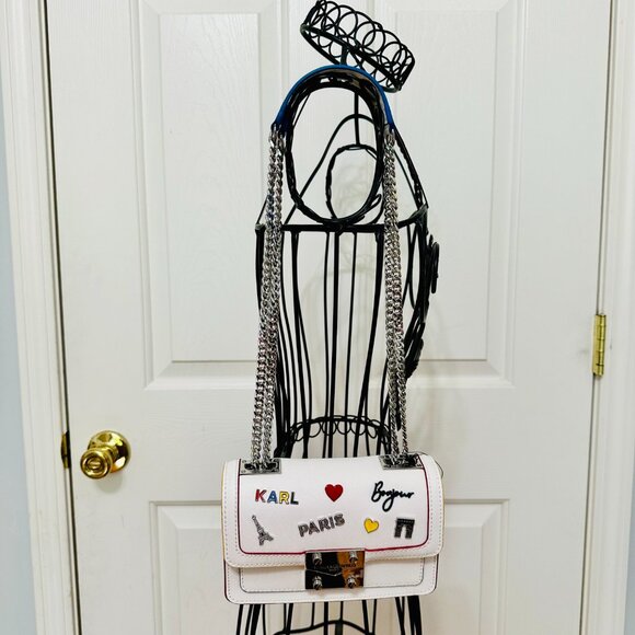 KARL LAGERFELD PARIS STUDDED EMBELLISHED RHINESTONE SMALL CROSSBODY BAG - Picture 2 of 14